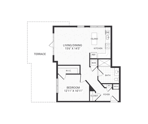 one bedroom floor plan at The James apartments Park Ridge, NJ