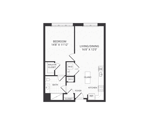 one bedroom floor plan at The James apartments Park Ridge, NJ