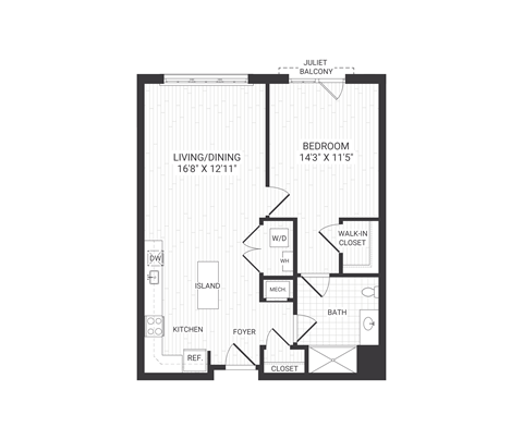 one bedroom floor plan at The James apartments Park Ridge, NJ