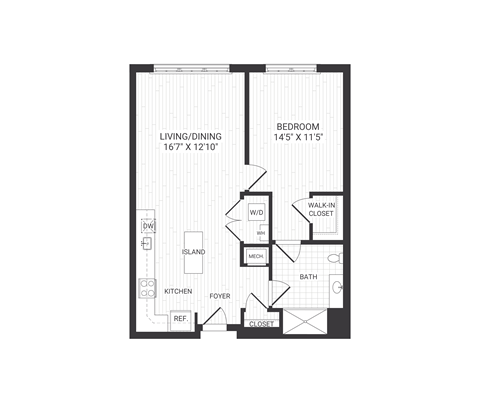 one bedroom floor plan at The James apartments Park Ridge, NJ