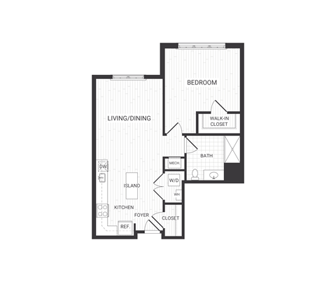 one bedroom floor plan at The James apartments Park Ridge, NJ