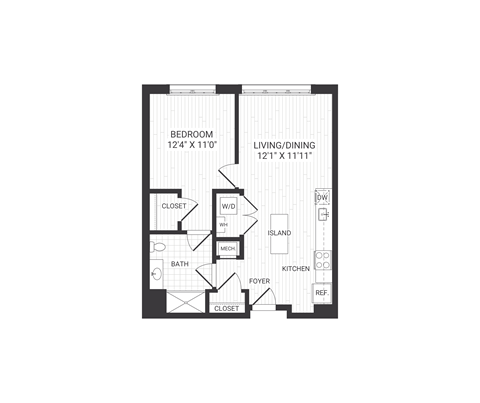 one bedroom floor plan at The James apartments Park Ridge, NJ
