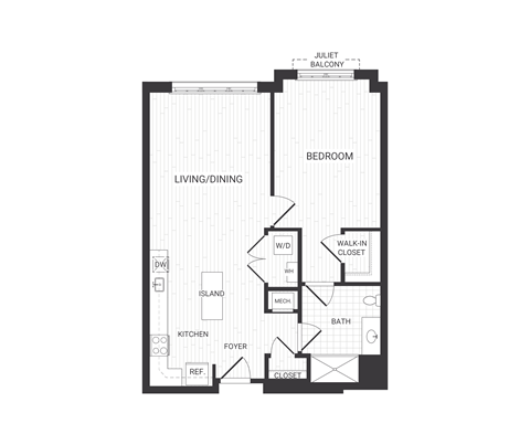 one bedroom floor plan at The James apartments Park Ridge, NJ