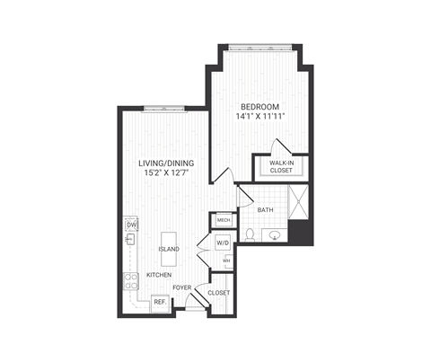 one bedroom floor plan at The James apartments Park Ridge, NJ