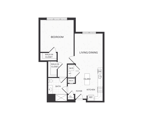 one bedroom floor plan at The James apartments Park Ridge, NJ