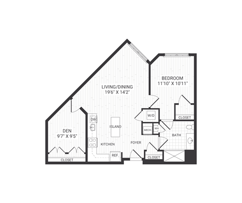 one bedroom floor plan at The James apartments Park Ridge, NJ