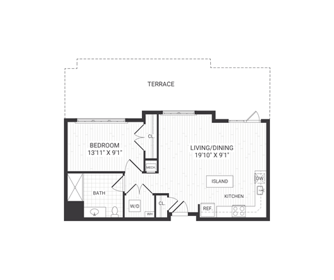 one bedroom floor plan at The James apartments Park Ridge, NJ