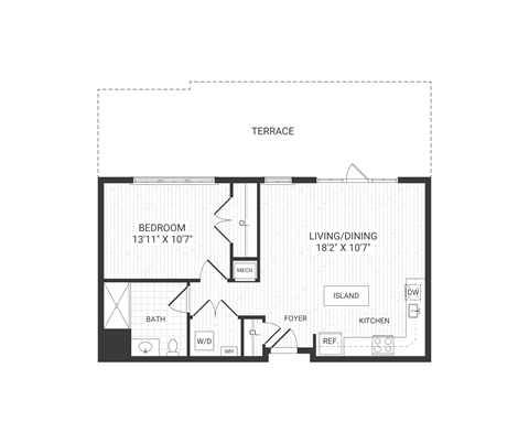 one bedroom floor plan at The James apartments Park Ridge, NJ