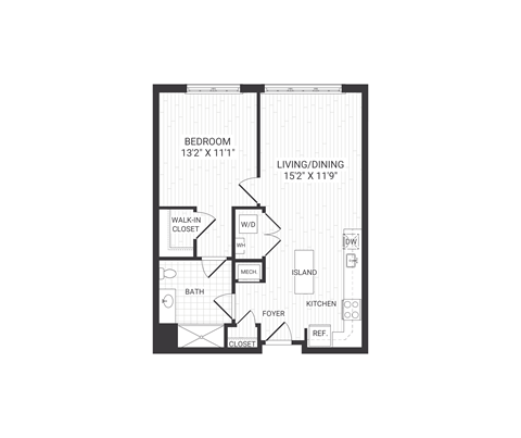 one bedroom floor plan at The James apartments Park Ridge, NJ