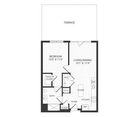 one bedroom floor plan at The James apartments Park Ridge, NJ