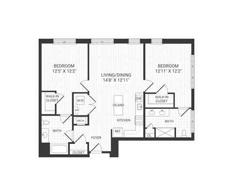 two bedroom floor plan at The James apartments Park Ridge, NJ