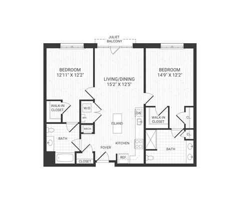 two bedroom floor plan at The James apartments Park Ridge, NJ