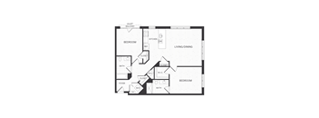 A black and white floor plan of a two bedroom apartment.