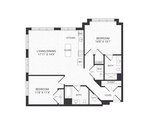 two bedroom floor plan at The James apartments Park Ridge, NJ