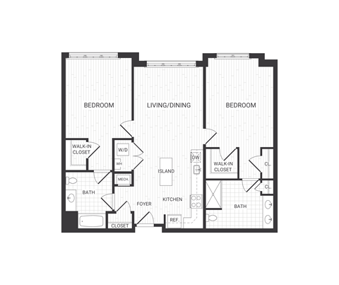 two bedroom floor plan at The James apartments Park Ridge, NJ