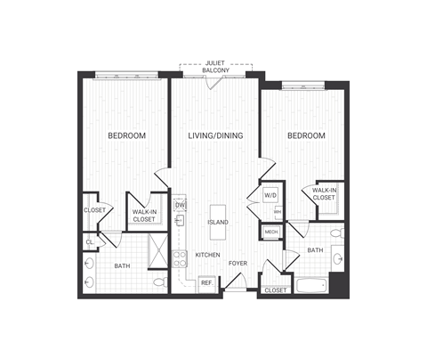 two bedroom floor plan at The James apartments Park Ridge