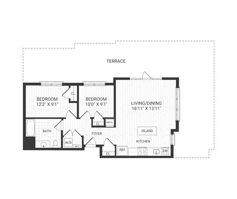two bedroom floor plan at The James apartments Park Ridge