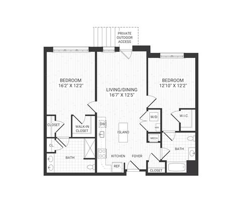 two bedroom floor plan at The James apartments Park Ridge, NJ