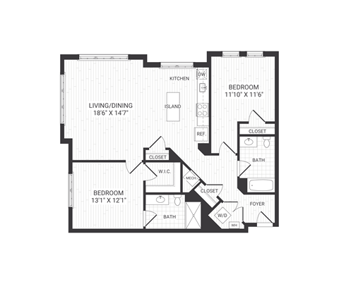 two bedroom floor plan at The James apartments Park Ridge, NJ