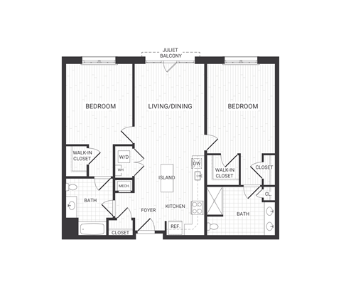 two bedroom floor plan at The James apartments Park Ridge, NJ