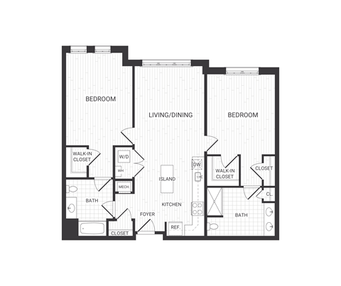 two bedroom floor plan at The James apartments Park Ridge, NJ