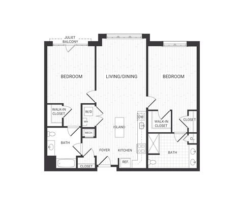 two bedroom floor plan at The James Park Ridge apartments