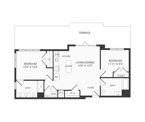 two bedroom floor plan at The James apartments Park Ridge, NJ