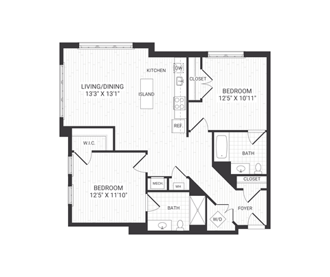 two bedroom floor plan at The James apartments Park Ridge, NJ