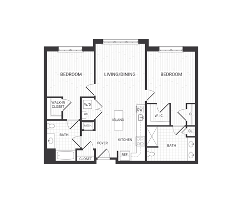 two bedroom floor plan at The James apartments Park Ridge, NJ