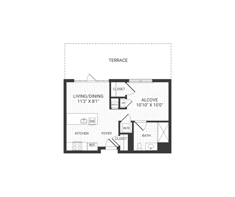studio floor plan at The James Park Ridge