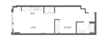 A floor plan of a small apartment with labeled rooms.