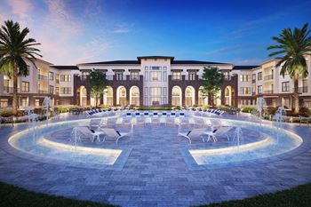 Pool With Fountains at Berkshire Exchange Apartments, Spring
