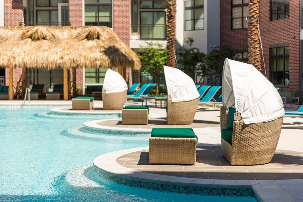 poolside cabana lounging at Tinsley on the Park apartments