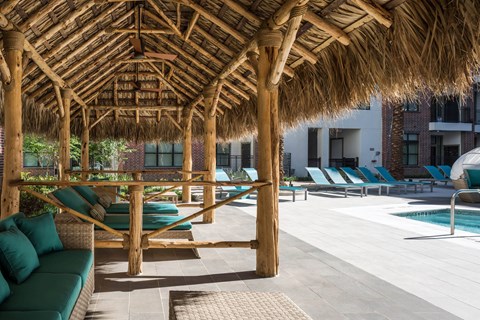 poolside cabana lounging at Tinsley on the Park apartments