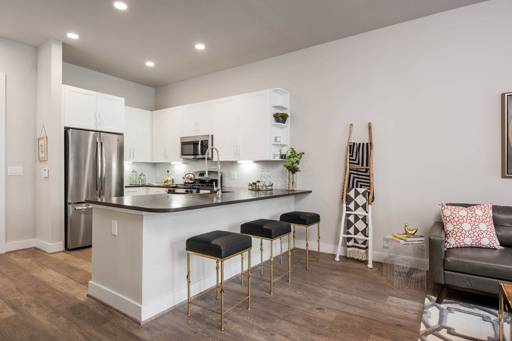 open concept kitchen and living area at Tinsley on the Park apartments