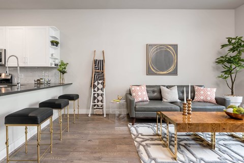 kitchen and living room at Tinsley on the Park apartmetns
