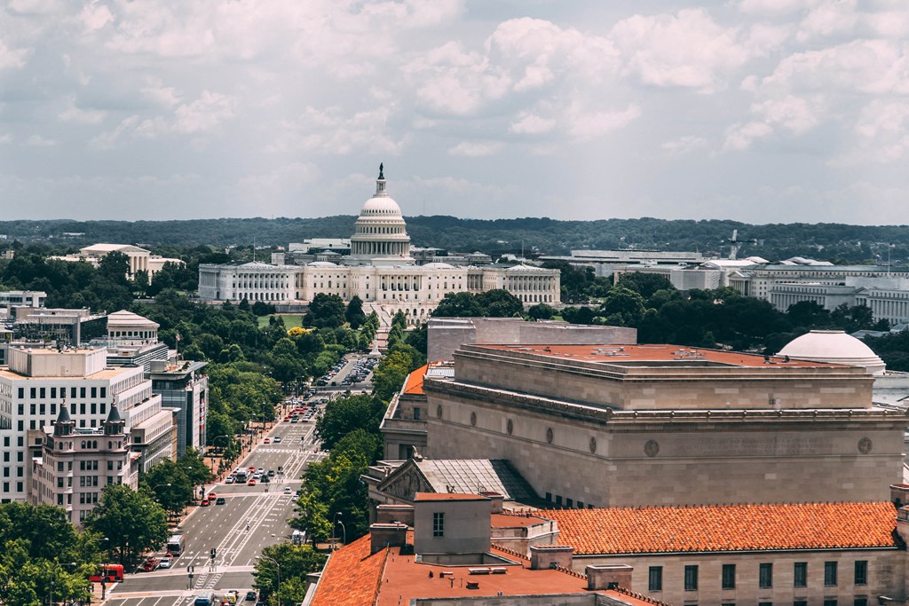 a view of the capitol building from above the city