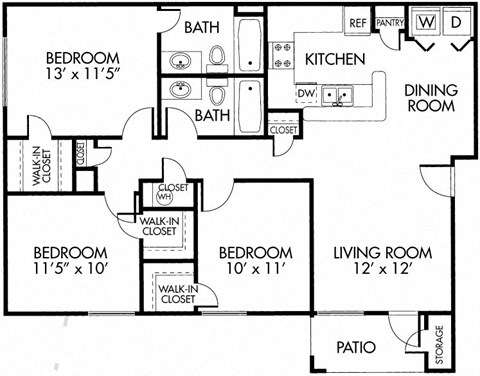Berkshire Floorplan at Dakota Ridge Apartments, Littleton