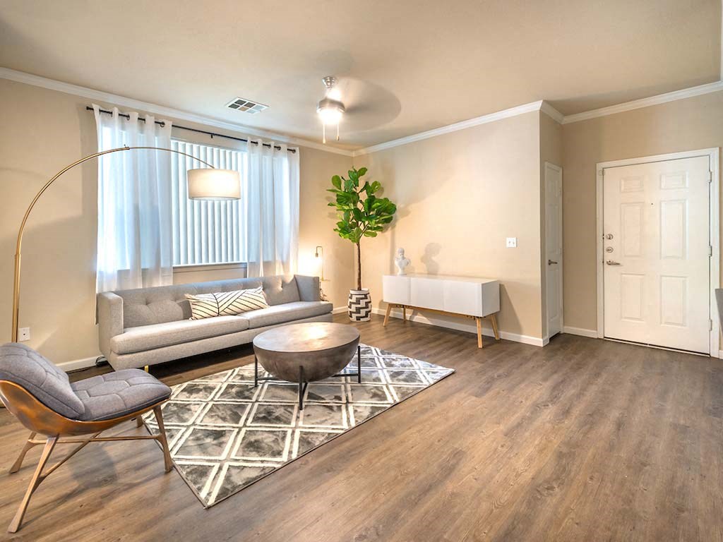 Living room with wood floors