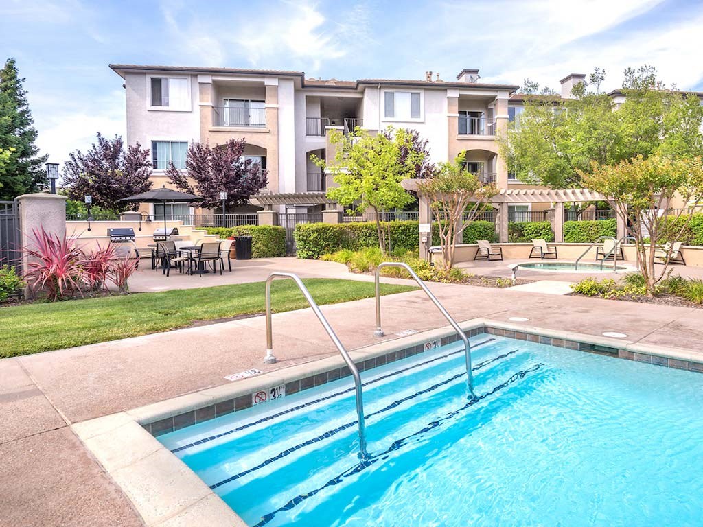 Pool with grass area