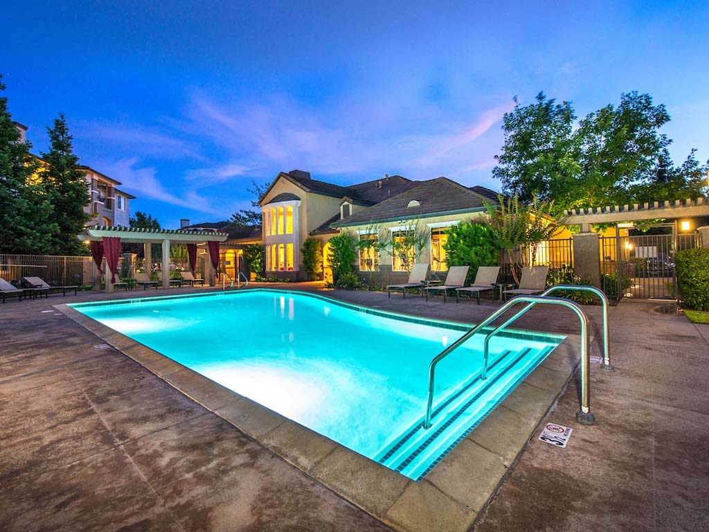 Pool area at dusk