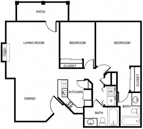 Two Bed Floor Plan at Echo Ridge, Snoqualmie, 98065