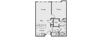 Floorplan 1 bedroom, 1 bath at Roosevelt Square Apartments, Phoenix, 85003