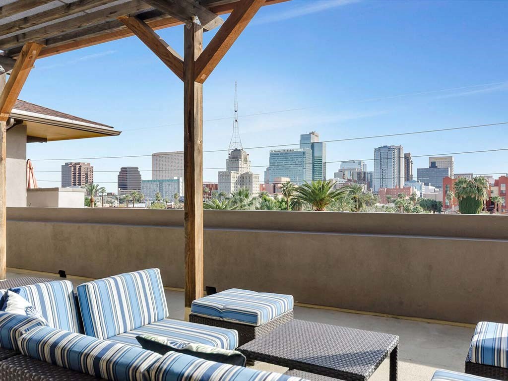 Balcony with sofas and panoramic View, at Roosevelt Square, Phoenix, Arizona