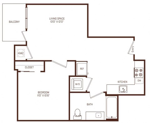 B1 floorplan at The Rey Apartments San Diego, CA