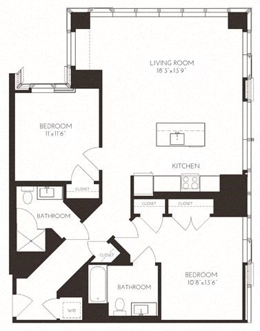 VI2E1 Floor Plan at Via Seaport Residences, Boston, MA, 02210