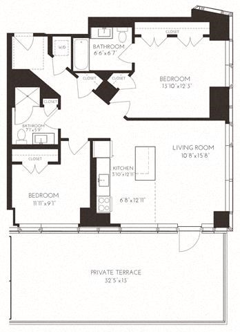 VI2G14 Floor Plan at Via Seaport Residences, Massachusetts, 02210