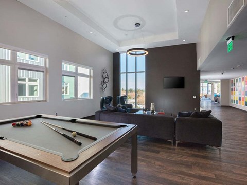 Indoor common area with pool table at Lyric, Walnut Creek, 94596