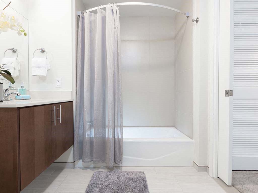 Shower with curtain at Lyric, Walnut Creek, CA