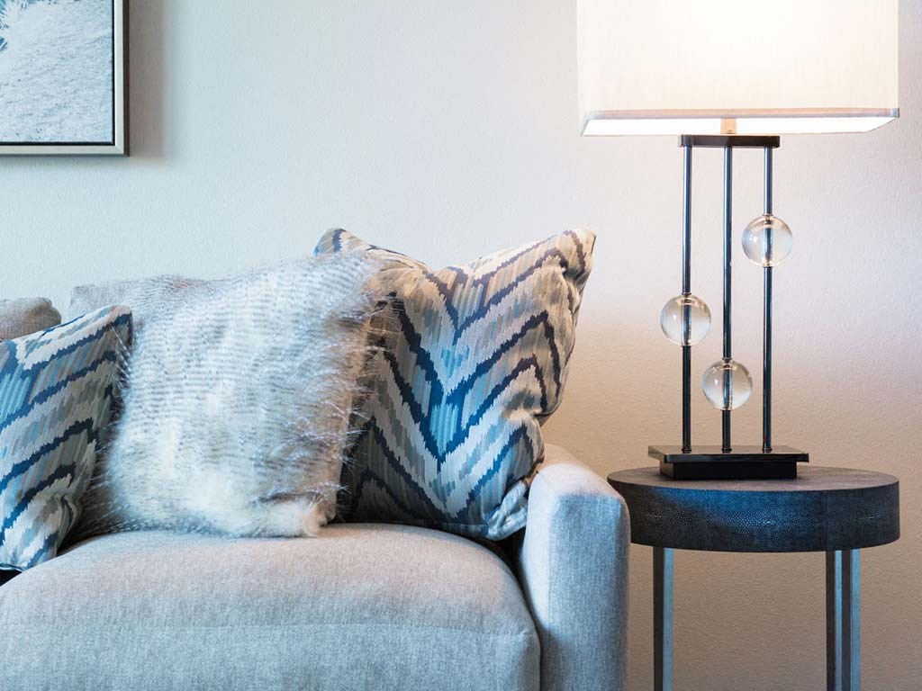 Sofa and lamp at Lyric, Walnut Creek, CA, 94596